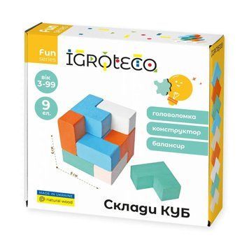 Розвиваюча деревʼяна гра Конструктор-балансир- головоломка Igroteco "Склади куб" арт.900170 2053064632 фото